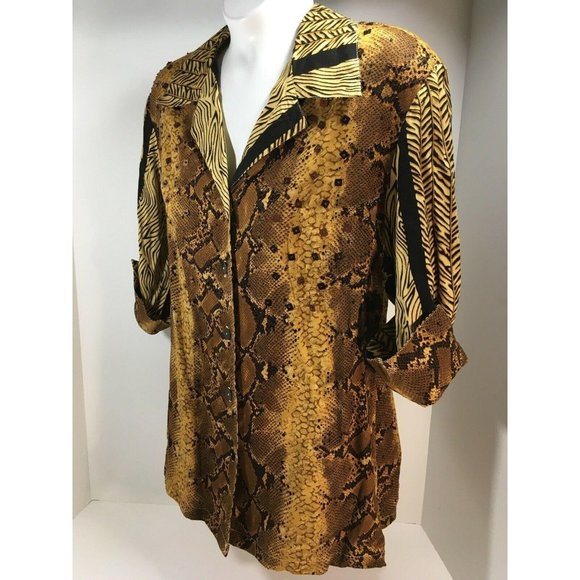 Vanity Womens Snake Sequin Blouse Python Top - Picture 1 of 10